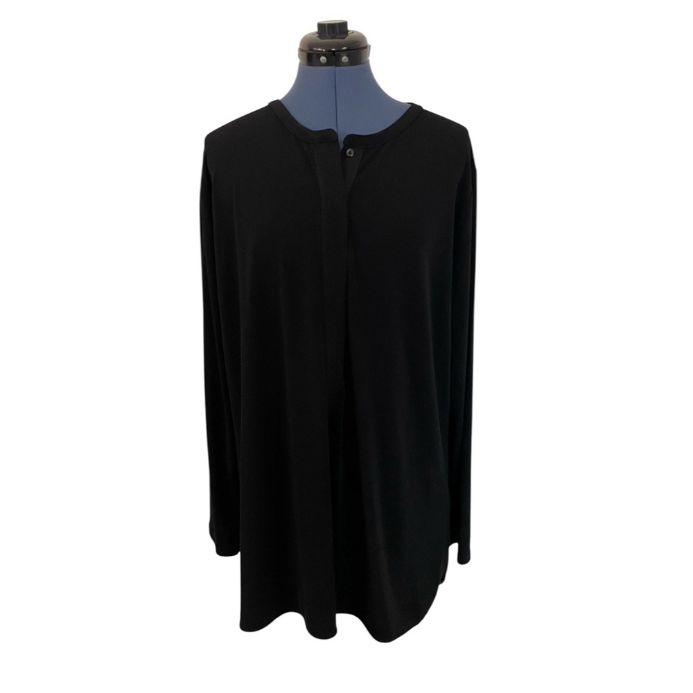 Lauren Ralph Lauren Womens Black 1/4 Button up Henley Tunic Minimalist Career 2X